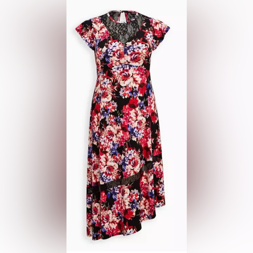 Torrid Black and Red Midi Studio Knit Asymmetrical Dress size 1 - Picture 5 of 16